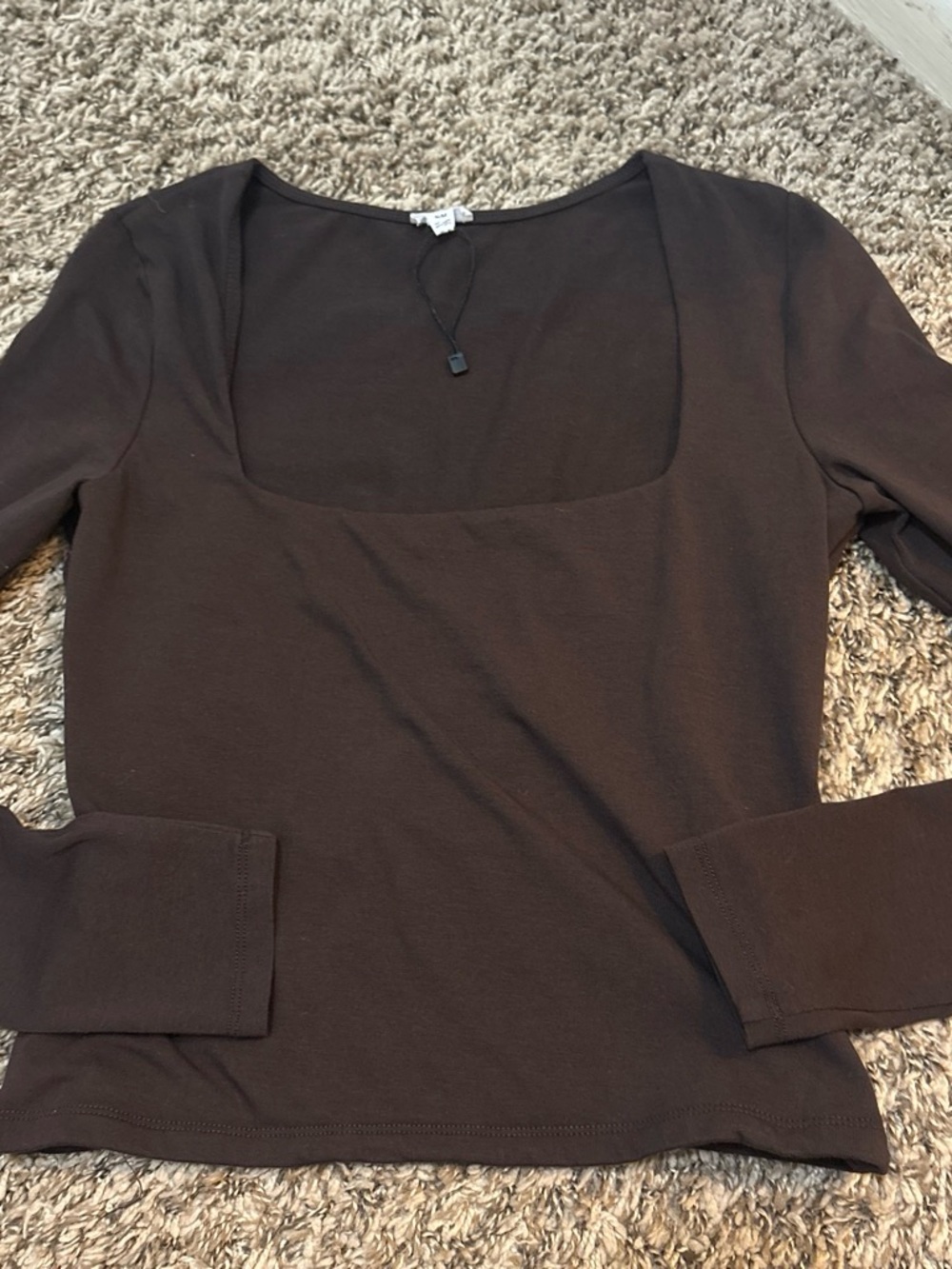 Garage Brown Square Neck Long Sleeve Top